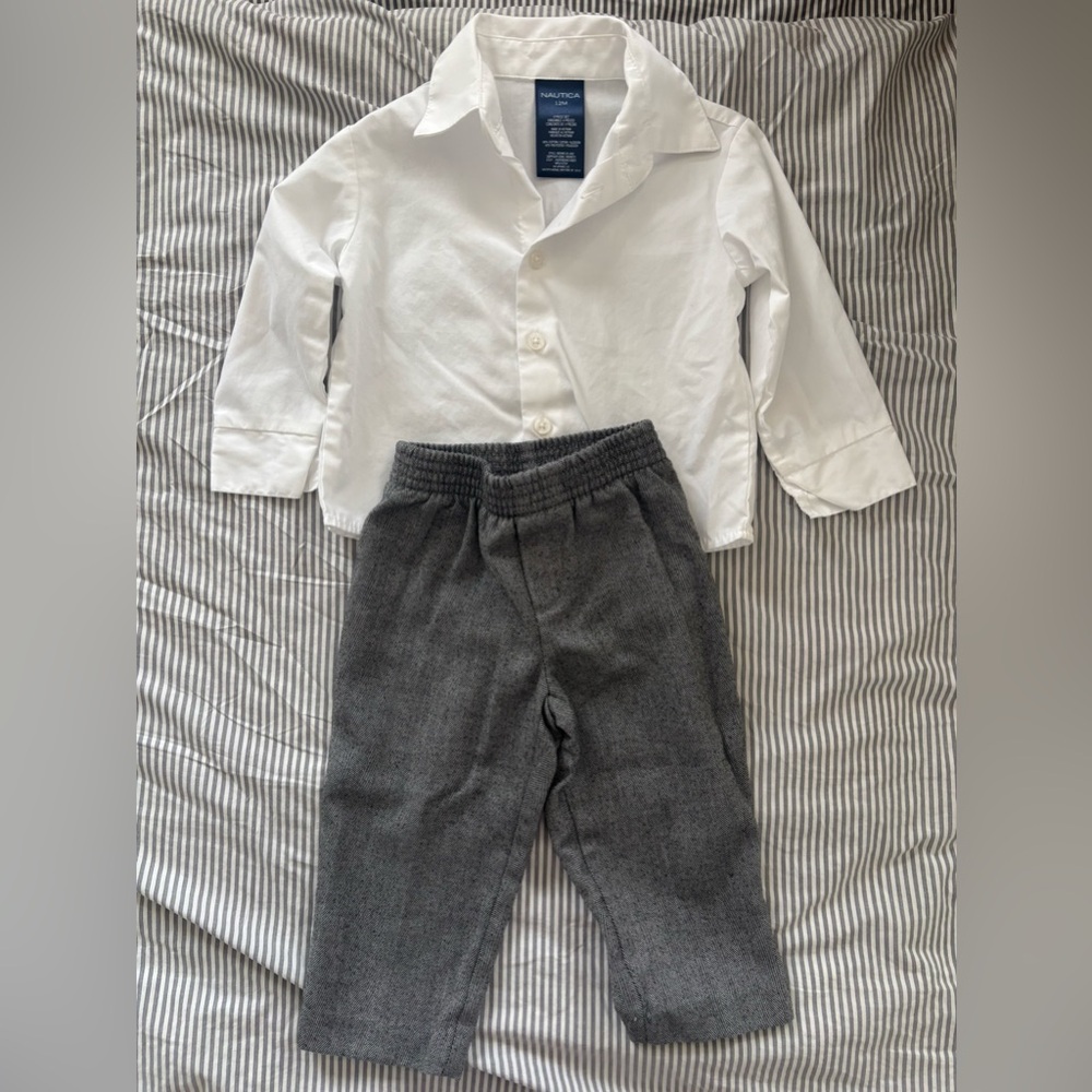 Nautica Kids White Shirt and Charcoal Trousers